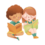 BTL graphic of 2 kids reading